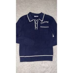 Enchante Pointelle Knit Long Sleeve Polo Size Mens Navy Blue Formula 1 $120